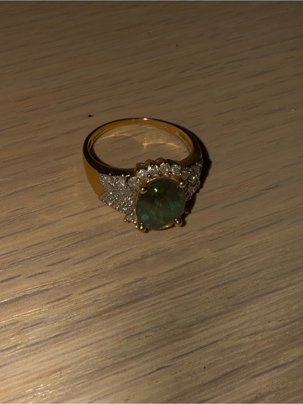 14k Solid Gold Band & Green Oval Prasiolite Ring
